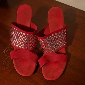 Studded Red Slide Sandals - Women